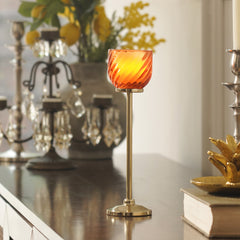Orange Swirl Texture Candle Holder with Stand - Large
