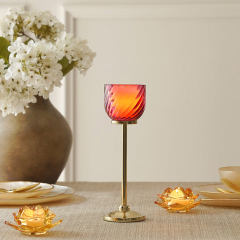 Dark Pink Swirl Texture Candle Holder with Stand - Small