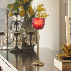 Dark Pink Swirl Texture Candle Holder with Stand - Large