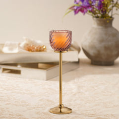 Light Pink Swirl Texture Candle Holder with Stand - Small