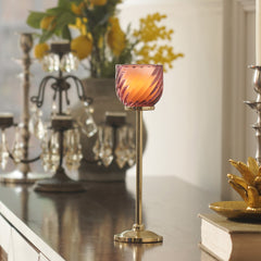 Light Pink Swirl Texture Candle Holder with Stand - Large