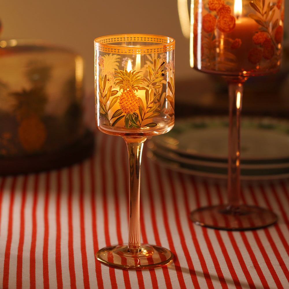 Gold Pineapple Print Stem Candle Holder - Small