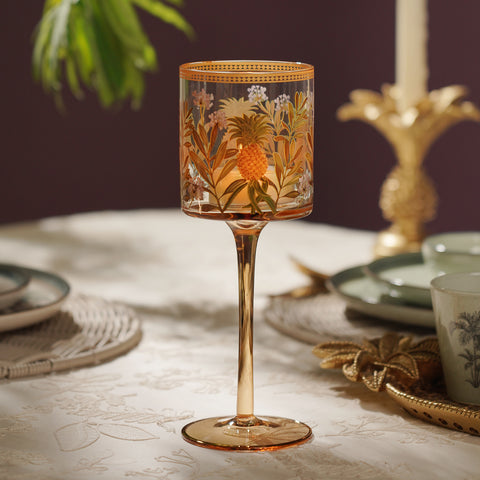 Light Amber & Gold Glass Stem Candle Holder