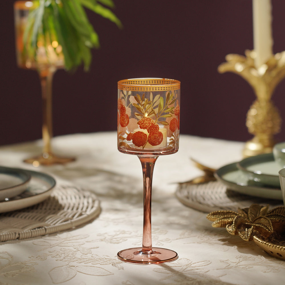 Old Rose & Gold Glass Stem Candle Holder