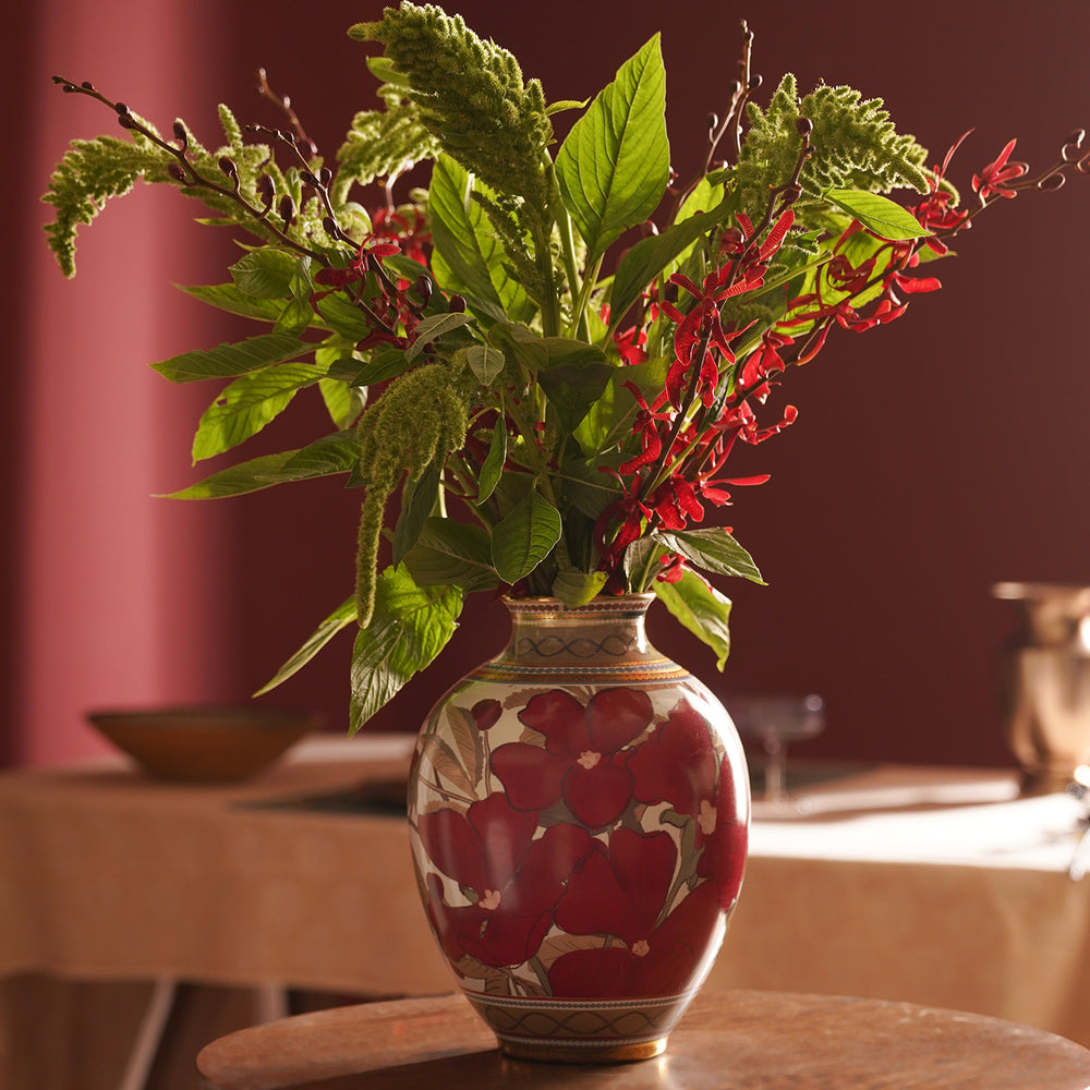 Red Rosabay Print Ceramic Vase