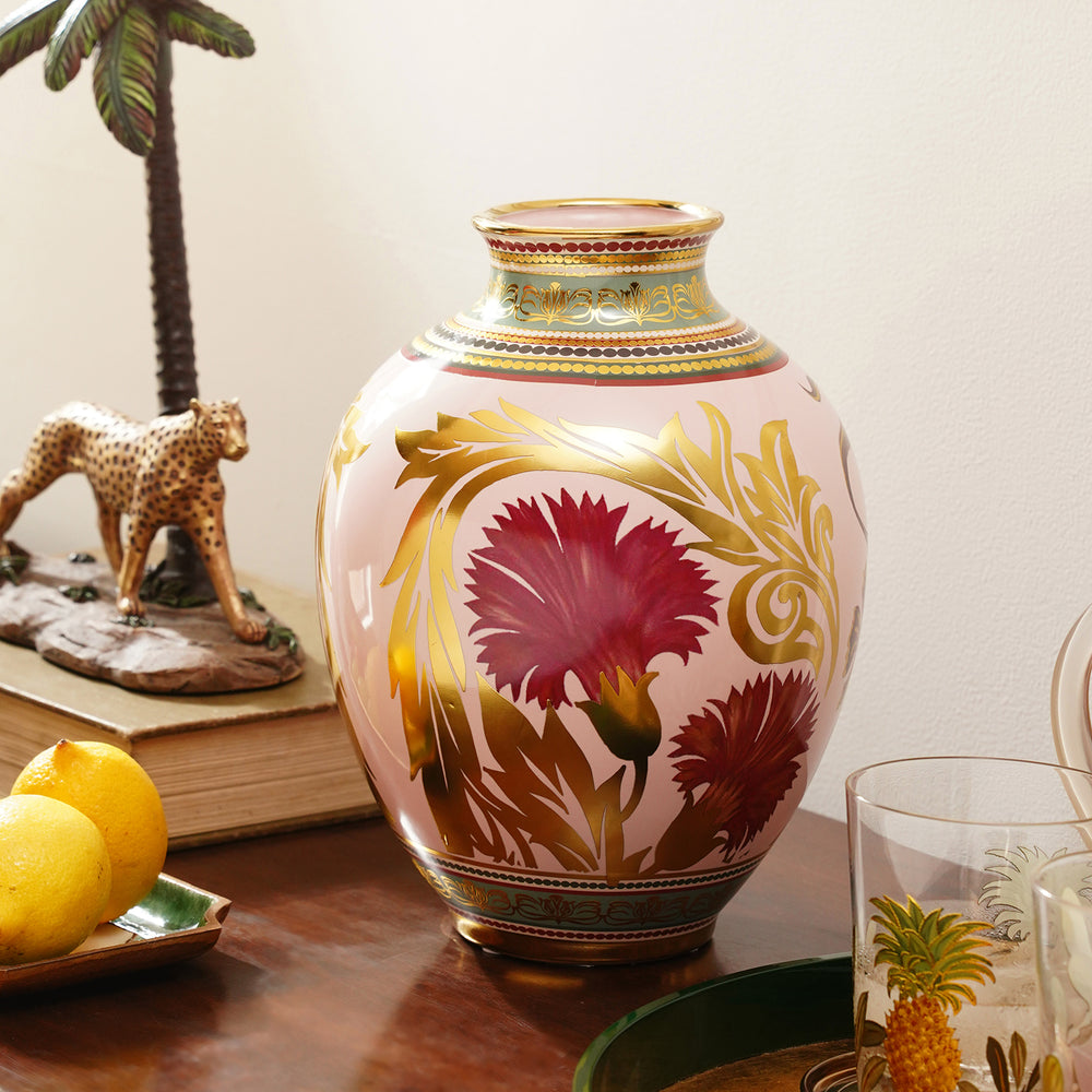 Pink Floral Motif Ceramic Vase