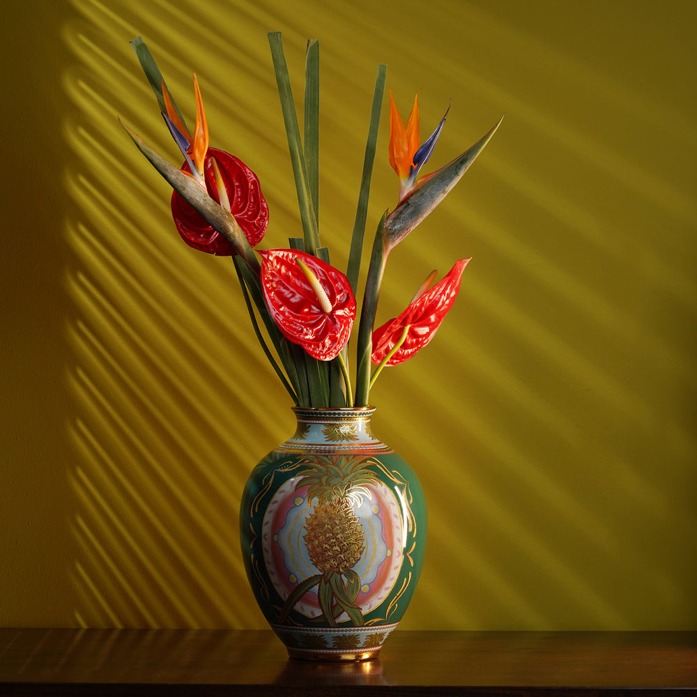 Green Pineapple Print Ceramic Vase