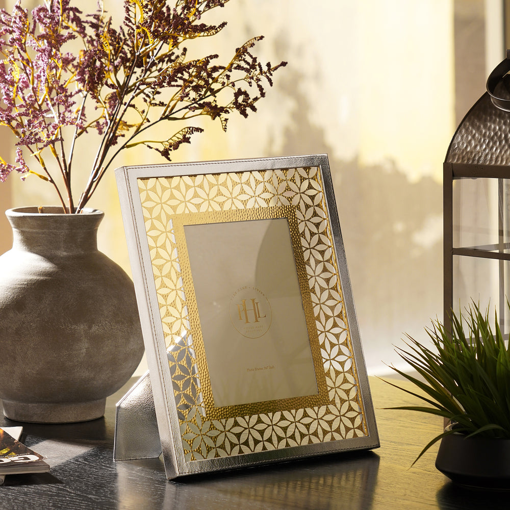Silver & Gold Lazer Cut Faux Leather Photo Frame