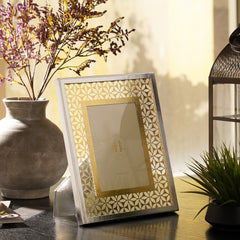 Silver & Gold Lazer Cut Faux Leather Photo Frame