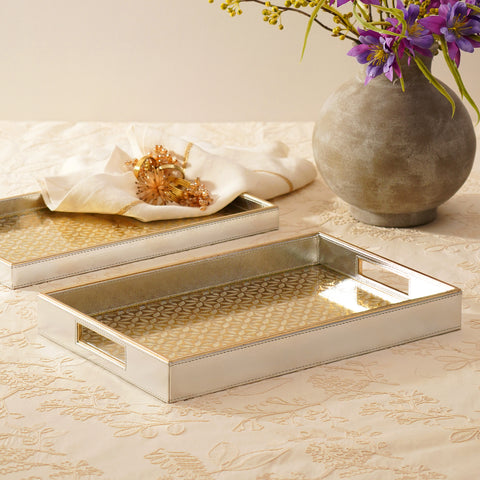 Gold & Silver Lazer Cut Faux Leather Rectangle Tray - Large