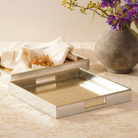 Gold & Silver Lazer Cut Faux Leather Tray - Large
