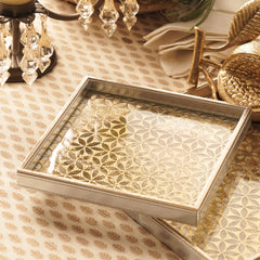 Gold & Silver Lazer Cut Faux Leather Square Platter - Small