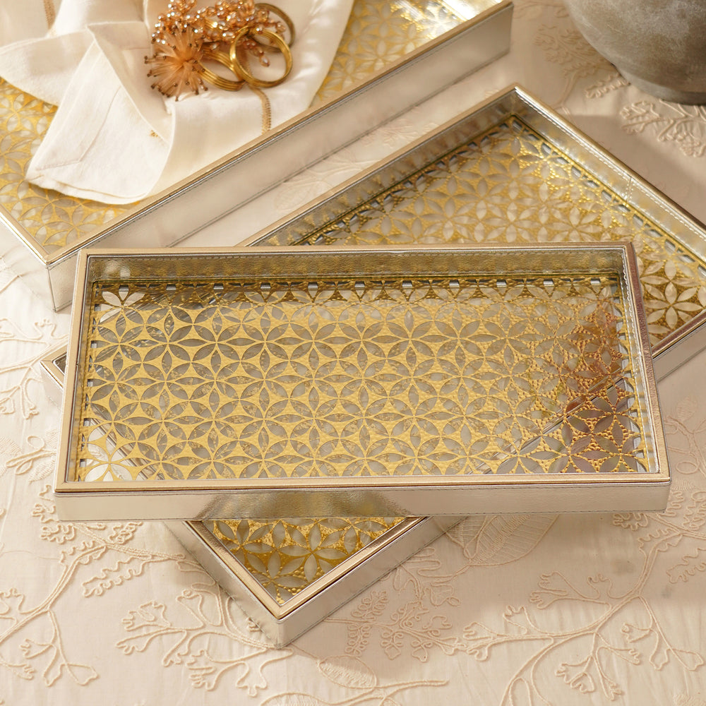 Gold & Silver Lazer Cut Faux Leather Platter - Large