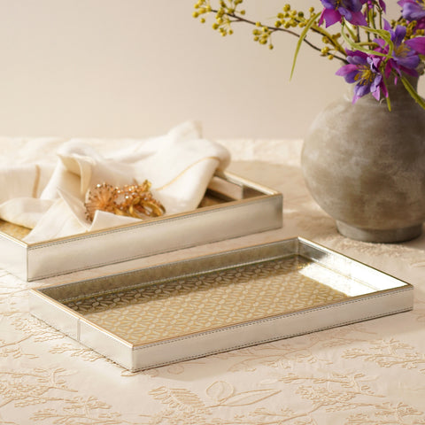 Gold & Silver Lazer Cut Faux Leather Platter - Large