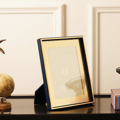Navy Faux Leather Hammered Photo Frame - Smal