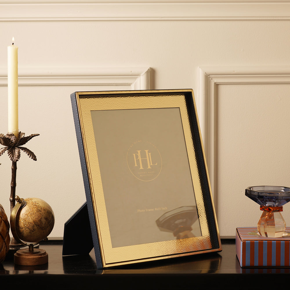 Navy Faux Leather Hammered Photo Frame