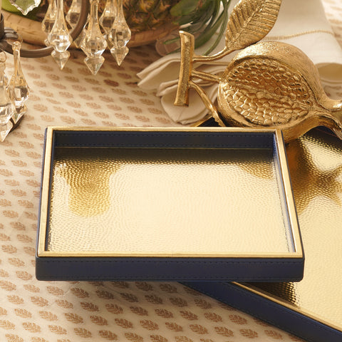 Navy Faux Leather Square Platter - Small