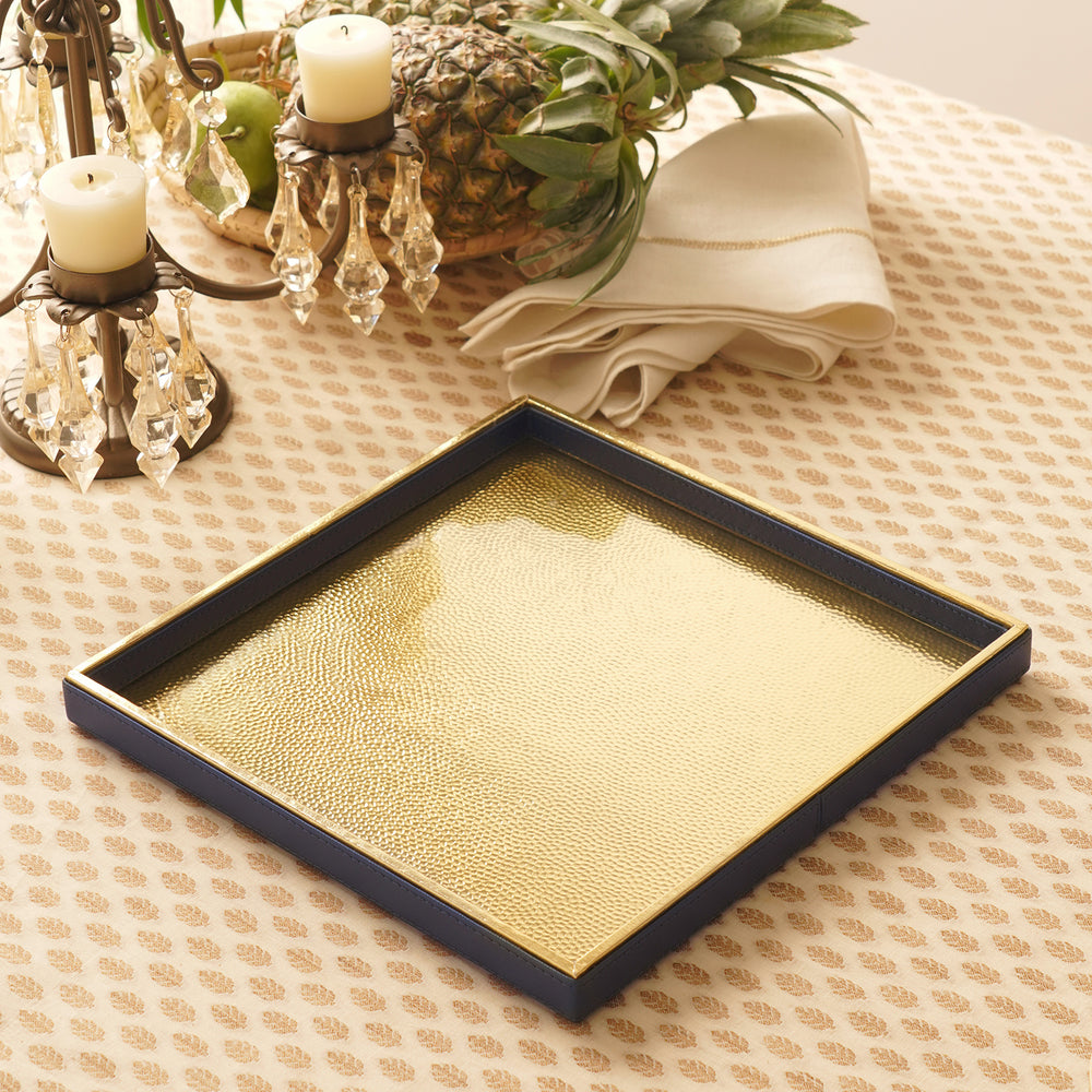 Navy Faux Leather Square Platter - Large