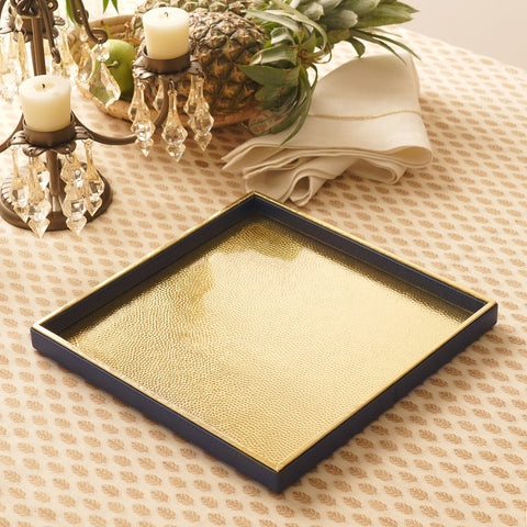 Navy Faux Leather Square Platter - Large