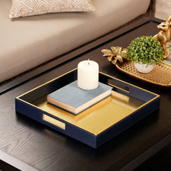 Navy Faux Leather Square Tray
