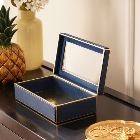 Navy Faux Leather Hammered Storage Box