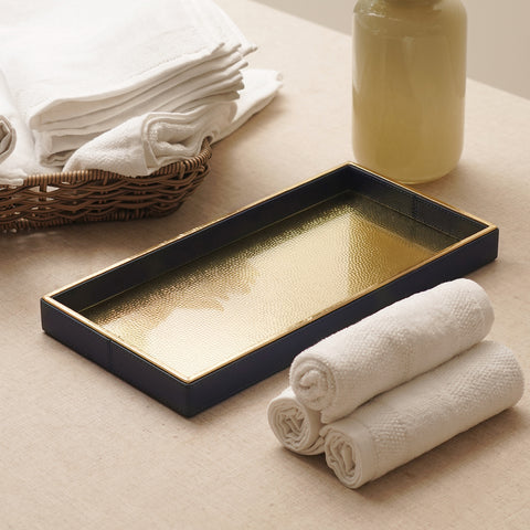 Navy & Gold Hammered Faux Leather Tray