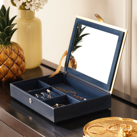 Navy Faux Leather Jewellery Box