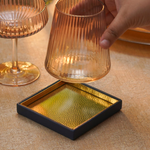 Green Faux Leather Hammered Coaster