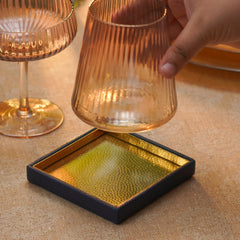 Green Faux Leather Hammered Coaster