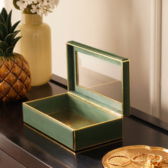 Green Faux Leather Hammered Storage Box
