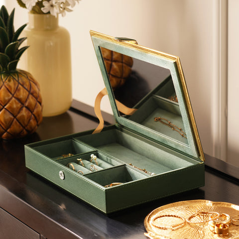 Green Faux Leather Jewellery Box