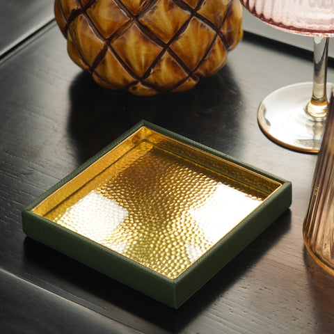 Green Faux Leather Hammered Coaster