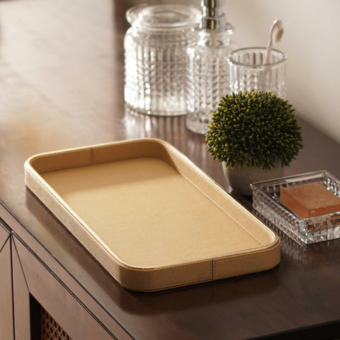 Gold Faux Leather Round Edge Rectangular Platter