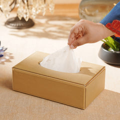 Gold Faux Leather Tissue Box