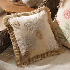 Beige Ananas Embroidered Cushion Cover