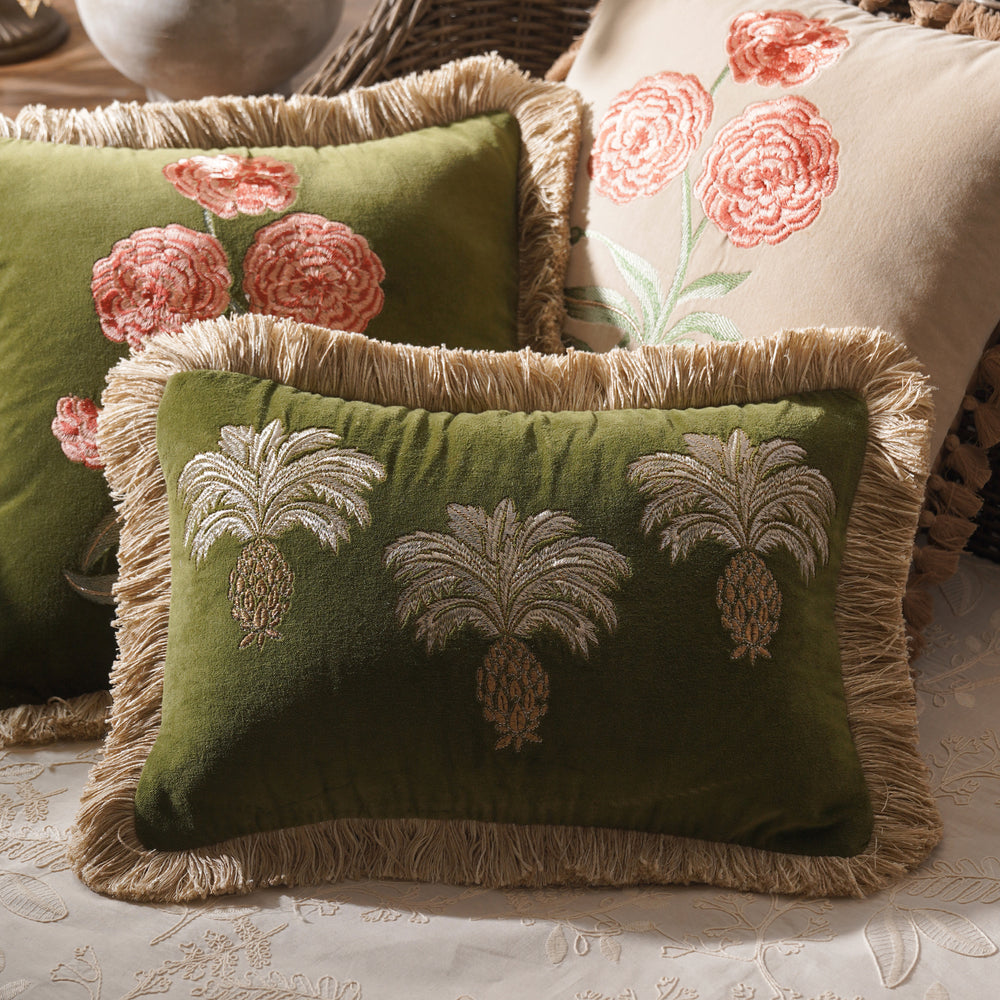 Green Ananas Embroidered Cushion Cover