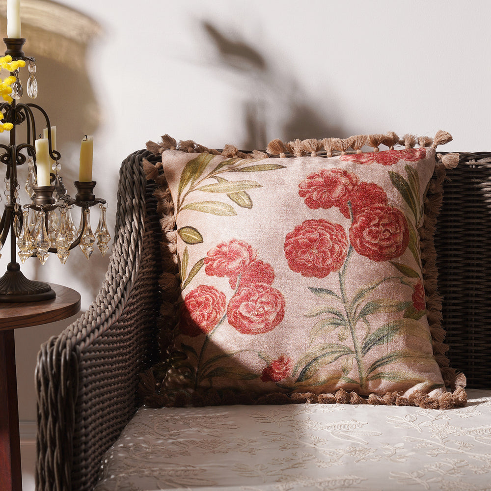 Beige and Red Jolies Fleur Cushion Cover