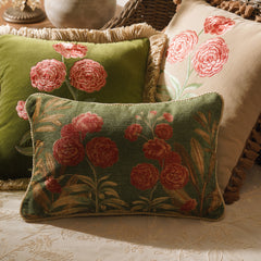 Green Jardin De Rose Cushion Cover