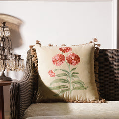 Beige Rose Embroidered Cushion Cover