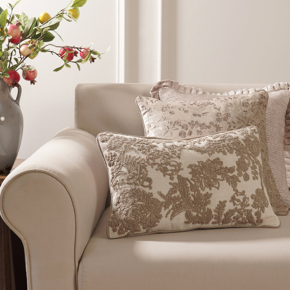 Cream Floral Embroidered Rectangle Cushion Cover