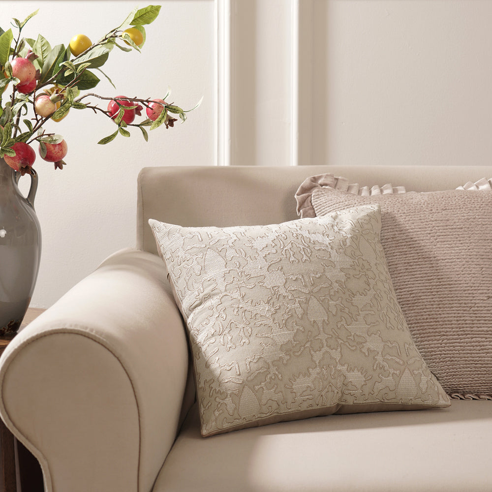 Cream Embroidered Square Cushion Cover