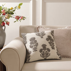 Cream Grey Embroidered Square Cushion Cover