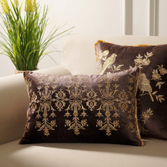 Purple Gold Embroidered Velvet Rectangle Cushion Cover