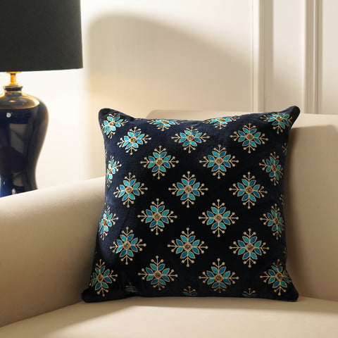 Navy Embellished Square Cushion Cover