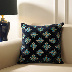Navy Embellished Square Cushion Cover