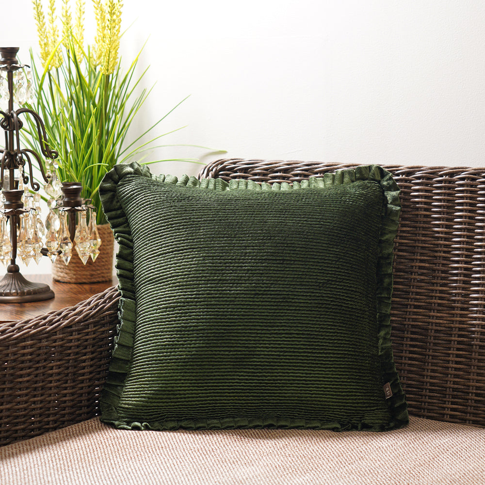 Green Textured Square Cushion Cover