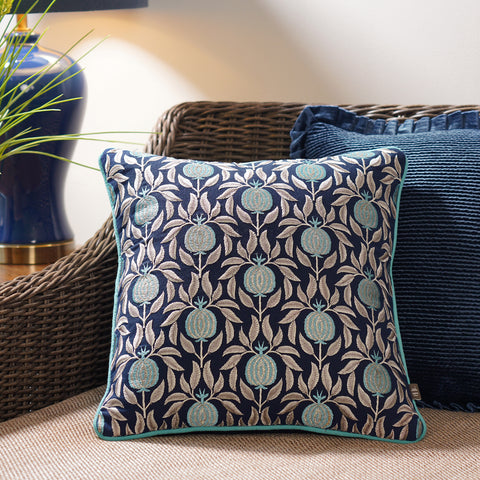 Navy Pomegranate Motif Square Cushion Cover