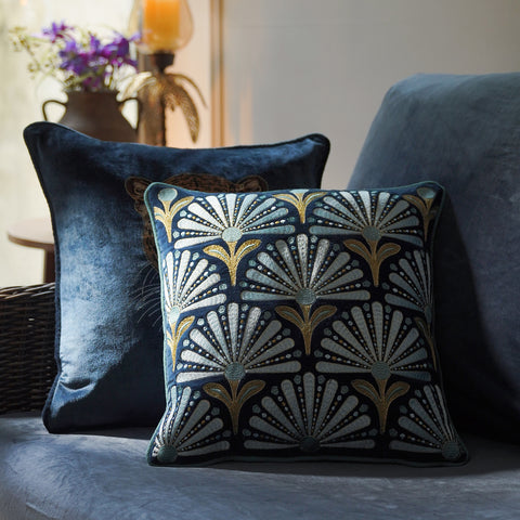 Blue Embroidered Cushion Cover