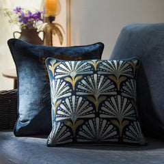 Blue Embroidered Cushion Cover