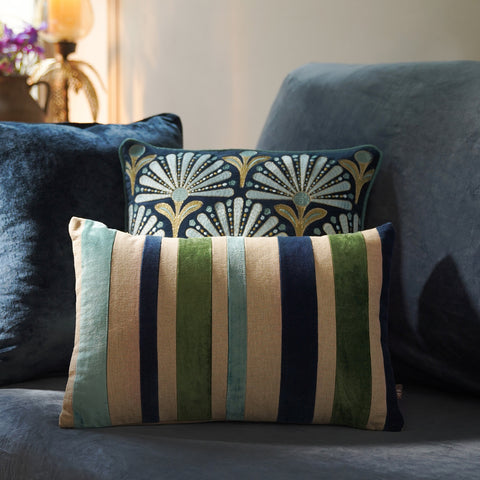 Blue and Green Bold Striped Cushion Cover